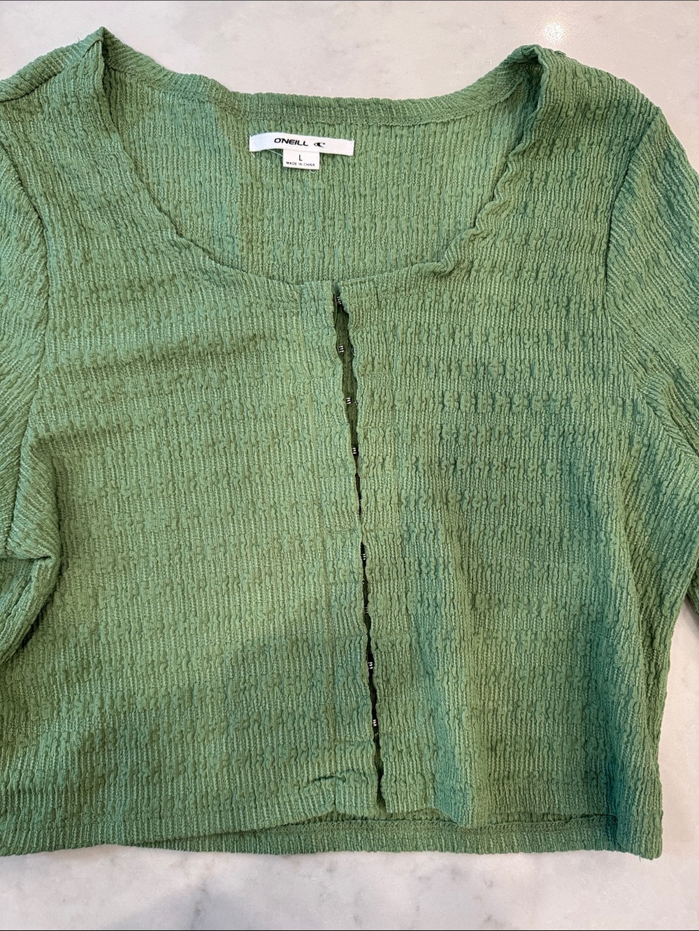 O'Neill Sage Green Textured Cropped Cardigan